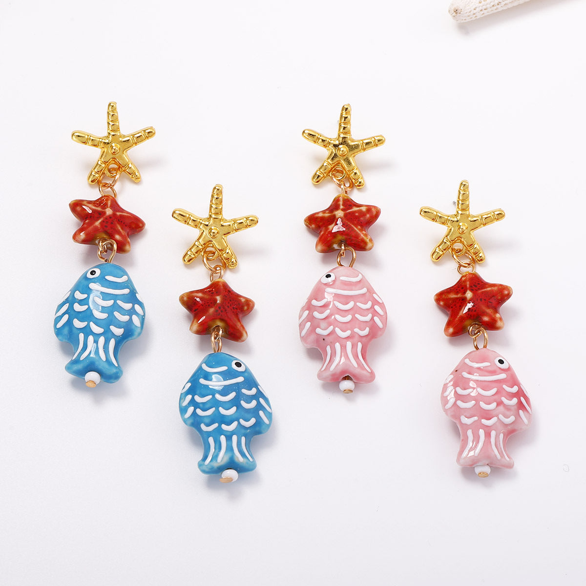 Charming Summer Ocean Breeze Earrings Featuring Sweet and Cute Fish and Starfish Designs - Versatile Women's Jewelry for Every Occasion