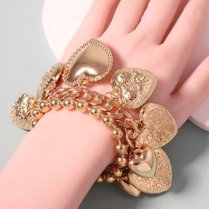 Stylish Hip-Hop Punk Layered Heart Pendant Bracelet - Versatile Double Chain Design for Trendy Women