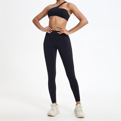 Women's Asymmetrical One Shoulder Sports Bra Outdoor Running Yoga Pants Set Moisture Wicking Fitness Wear for Active Lifestyle