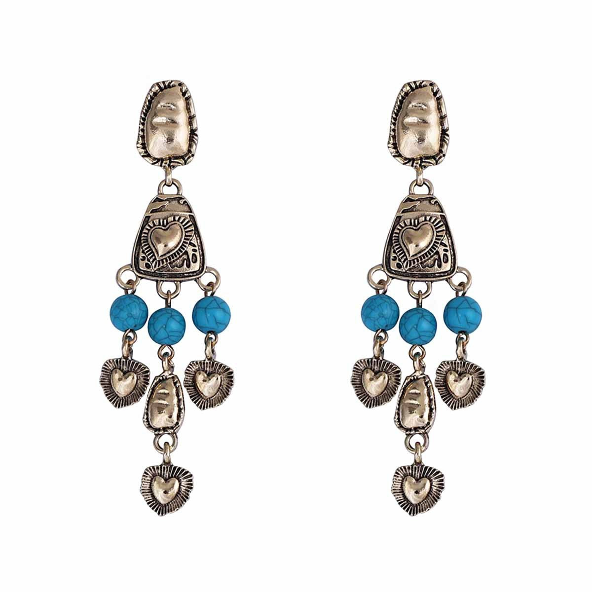Chic Vintage Western-Inspired Irregular 3D Heart Tassel Earrings - Unique Distressed Design for Every Occasion