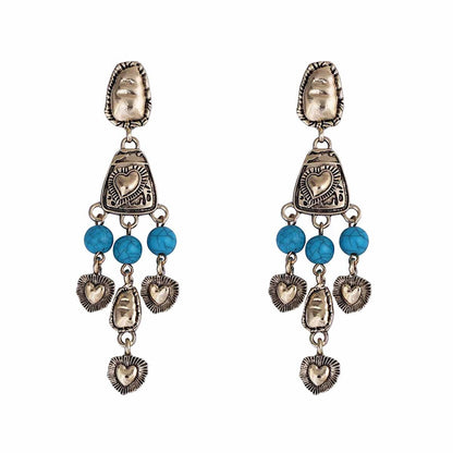 Chic Vintage Western-Inspired Irregular 3D Heart Tassel Earrings - Unique Distressed Design for Every Occasion
