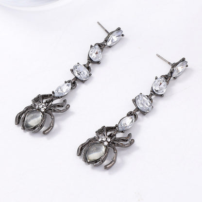 Elegant Dark-Themed Halloween Spider Earrings with Alloy and Zircon Stone Accents – Perfect Gift for Women’s Festivities