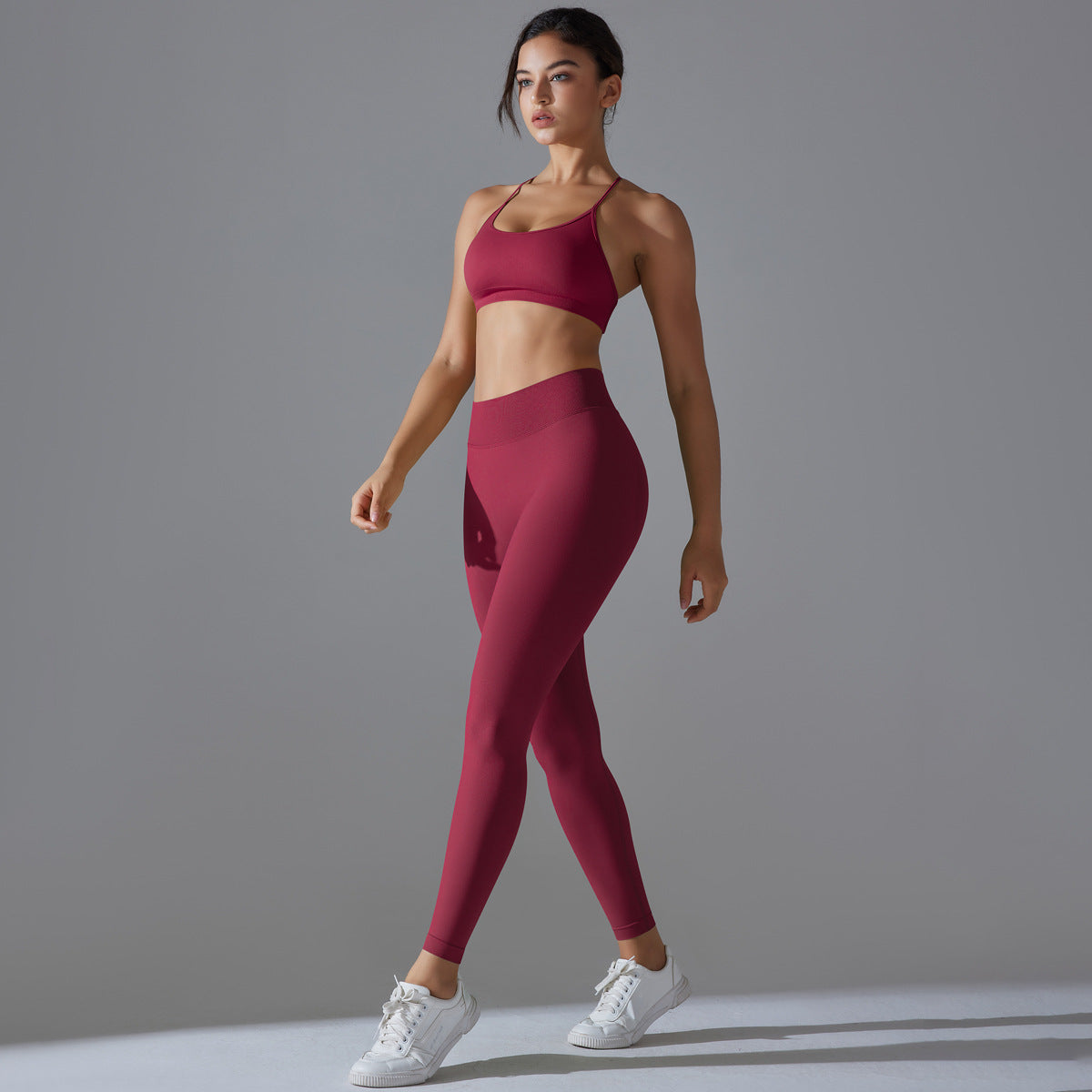 Seamless Solid Color Cross Back Sports Bra and Leggings Set for Women for Yoga Running and Fitness Enthusiasts