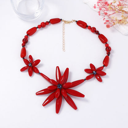 Bohemian Chic Statement Beaded Floral Pendant Necklace and Earrings Set - Exquisite, Versatile Jewelry for Every Occasion