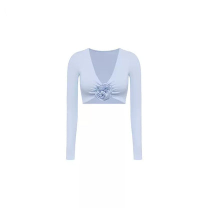 Long Sleeve Casual Yoga Top with Floral Design Built In Bra Breathable Fabric for Running Training and Fitness for Women