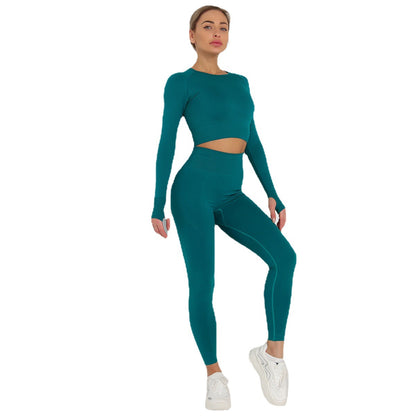 Seamless Solid Color High Waisted Long Sleeve Yoga Set for Women Comfortable and for Fitness Activities