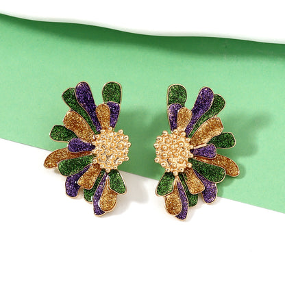 Festive Floral Alloy Earrings for Women – Vibrant Colorful Elements Perfect for Celebrations and Everyday Fashion