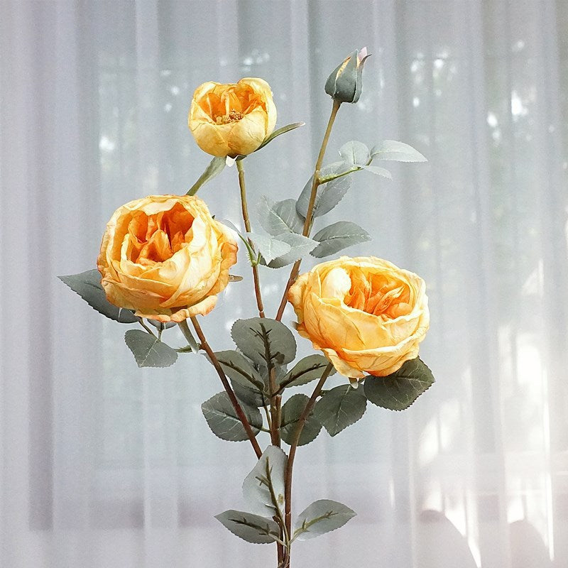 Realistic Faux Rose Single Stem with Burnt Edges – Perfect for Rustic Wedding Décor and Home Styling