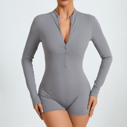 All in One Yoga Bodysuit for Women Full Length Tight Fitting Long Sleeve Workout Outfit with Waist Cincher for Comfort and Style