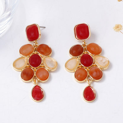 Vintage Melange Geometric Resin Gemstone Drop Earrings - Chic and Luxurious Statement Jewelry for Women