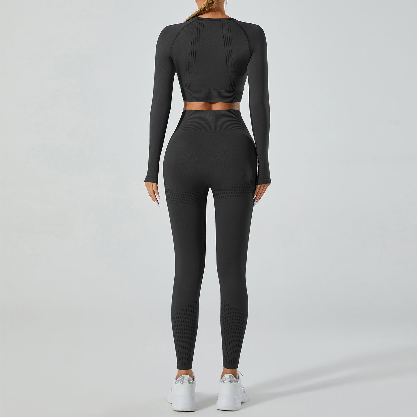 Seamless Jacquard High Waisted Butt Lifting Long Sleeve Yoga Set for Women for Running Gym and Everyday Active Wear