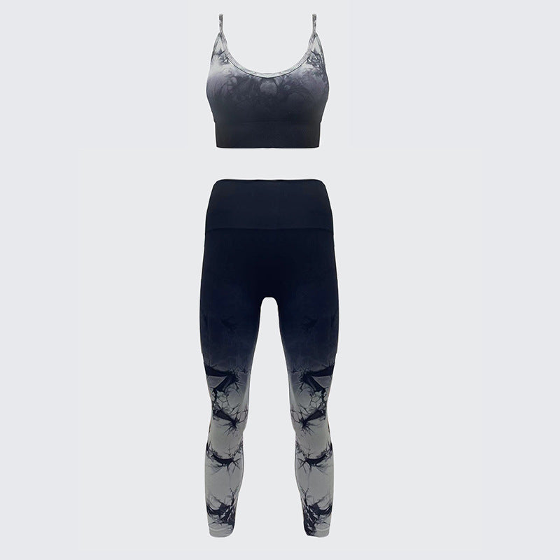 Seamless Tie Dye Yoga Outfit Set Summer Fitness Top with Sports Bra High Waisted Butt Lifting Sweatpants for Intense Workouts