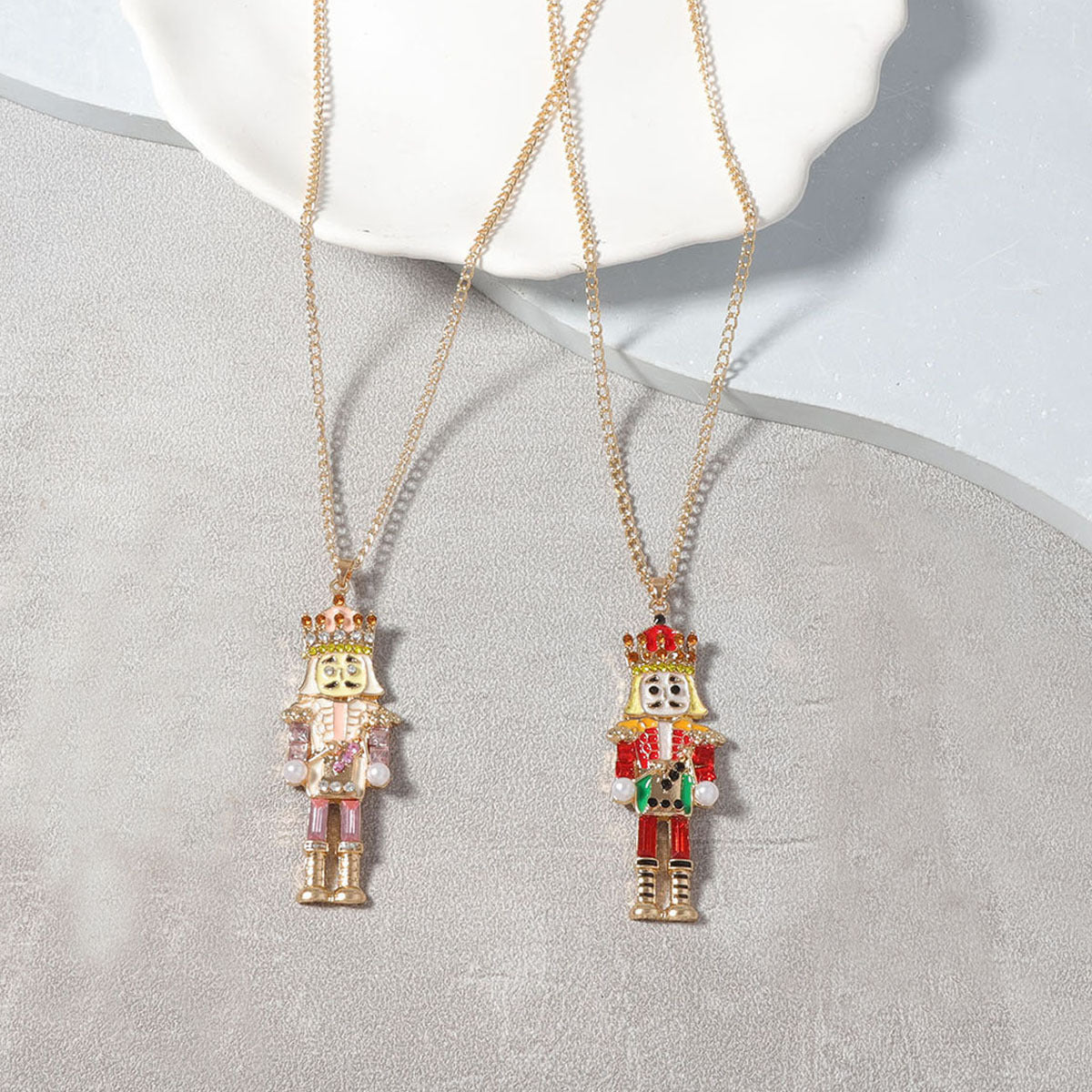 Creative Cartoon Alloy Drip Oil Nutcracker Soldier Pendant Necklace with Zirconia Stones - Versatile Everyday Accessory for Unique Style