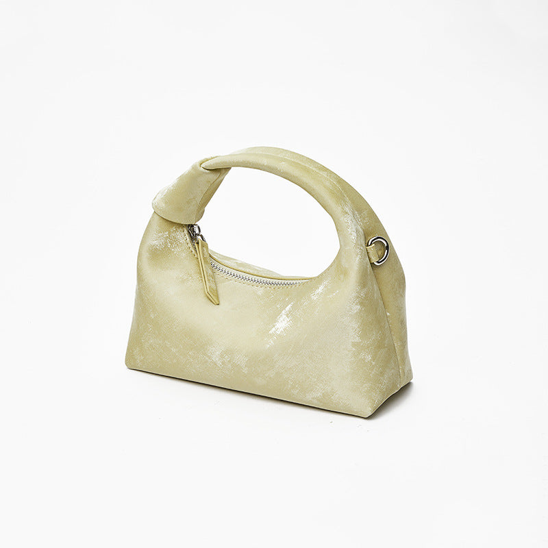 Elegant Silk Satin Dumpling Crossbody Bag Vintage Cloud Shape with Leather Design