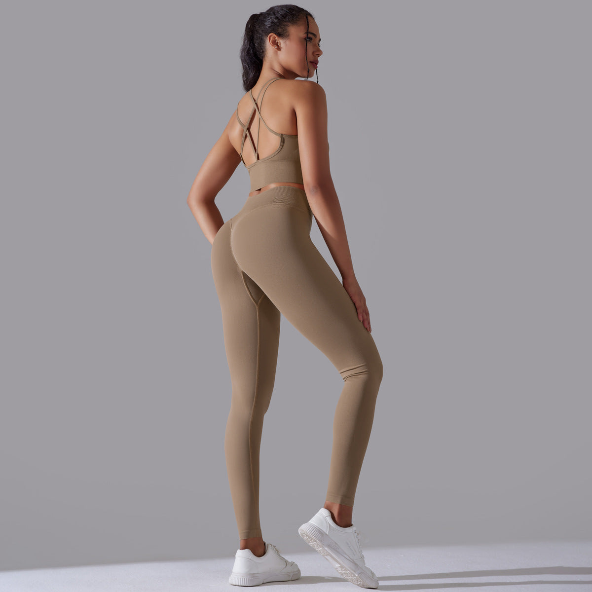 High Waisted Peach Butt Lifting Leggings and Sports Bra Set Ideal for Yoga Running and Gym Workouts