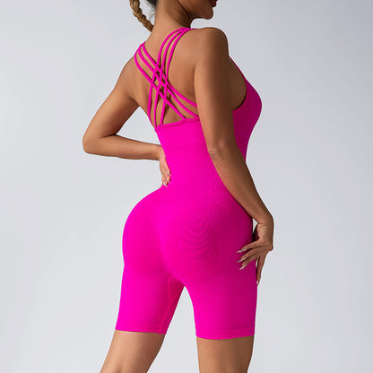 Seamless Cross Back Yoga Jumpsuit for Women Peach Bottom Supportive Activewear for Gym and Fitness