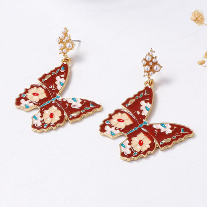 Elegant and Luxe Alloy Animal-Themed Drop Earrings with Artistic Retro Floral Design - Chic Everyday Accessory for Women
