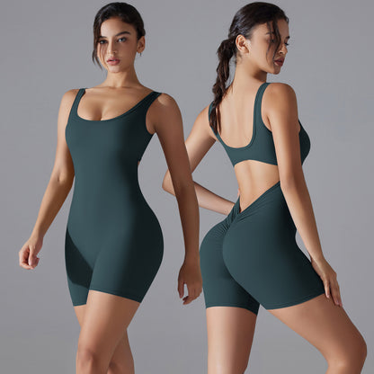 V Shaped Back Yoga Bodysuit Sports Fitness Leggings with Butt Lifting Support for Running and Exercise