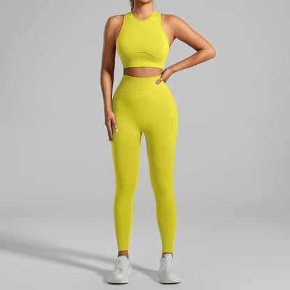 Seamless High Intensity Yoga and Running Set Breathable Ribbed Tank Top and Sports Bra for Comfort and Flexibility