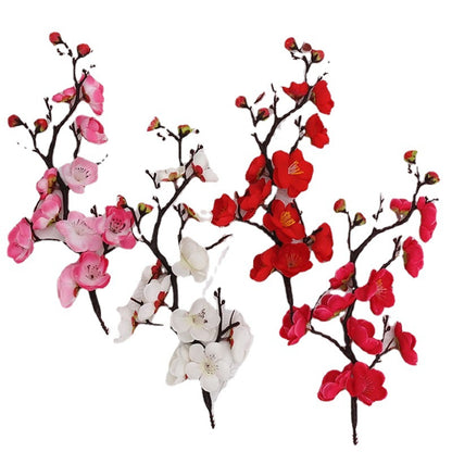 Vibrant Red Plum Blossom Faux Flowers - Perfect Plastic Cake Decoration for Birthdays, Celebrations, and Special Occasions