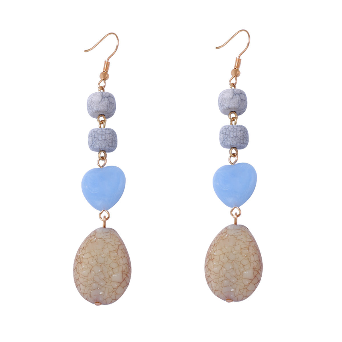 Chic Korean-Inspired Lightweight Luxury Colorful Resin Geometric Heart Hook Earrings with Stone-Like Texture - Perfect for Everyday Wear and Special Occasions