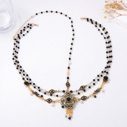 Exquisite Bohemian Dual-Wear Jewelry – Alloy Beaded Tassel Pendant Headpiece and Western-style Necklace for Unique Ethnic Flair