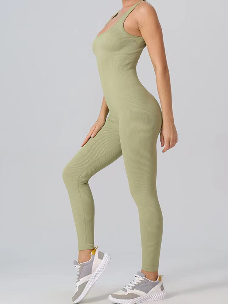 Seamless Knitted Ribbed Bodysuit for Women High Waisted Sculpting and Stretchy Fitness Jumpsuit for Comfort and Style