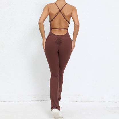 Adjustable Strap Beautiful Back Bodysuit for Peach Butt Yoga Jumpsuit and Fitness Wear with Flared Legs for Comfort and Flexibility