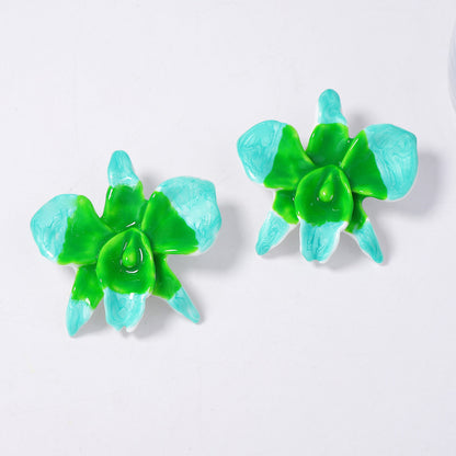 Bohemian Large Hand-Painted Drip Oil Colorful Flower Earrings - Unique, Fresh, and Versatile Vacation Jewelry