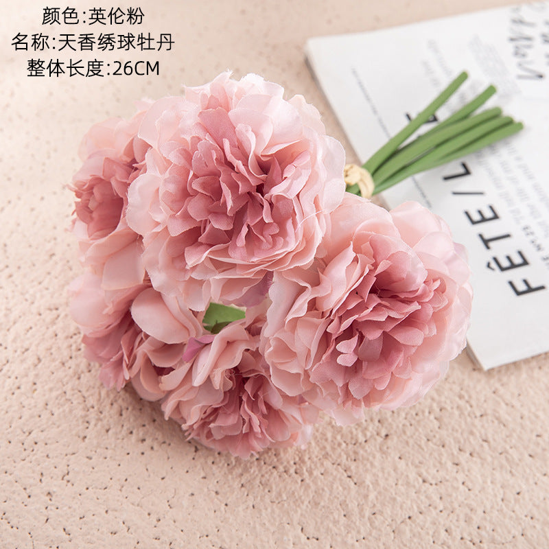 Realistic Peony Flower Bouquet - Lifelike Faux Floral Home Decor Craft for Weddings and Special Events - GF14921B