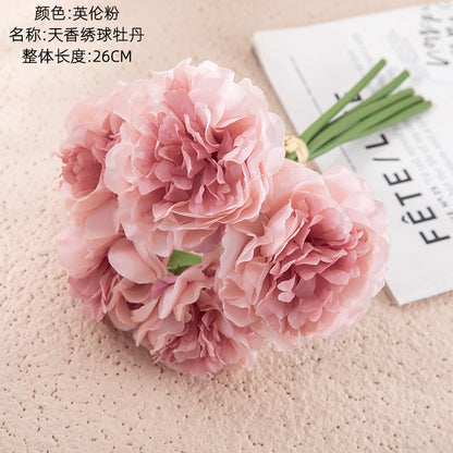 Realistic Peony Flower Bouquet - Lifelike Faux Floral Home Decor Craft for Weddings and Special Events - GF14921B