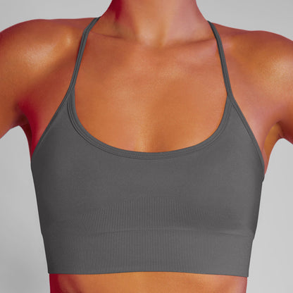 Spring Summer Seamless Knitted Solid Color Sports Bra High Elasticity Tight Fitting Gym Top for Women for Yoga Fitness and Everyday Wear