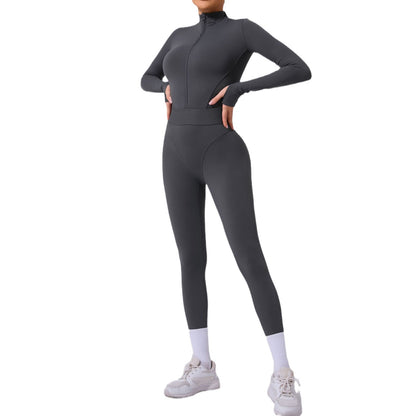 Women's Side Mesh Yoga Jumpsuit with Finger Hole Detail High Performance Stretchy Comfortable Workout Bodysuit with Elastic Waist for Fit and Flexibility Style 80426