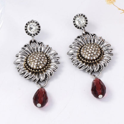 Elegant Vintage Bohemian Zircon Sunflower Drop Earrings - Exquisite, Versatile Design for Effortless Style