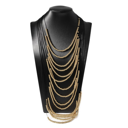 Hip Hop Punk Inspired Multi-Layered Gold Beaded Necklace - Unique Creative Design for Stylish Women - Bold Casual Statement Piece