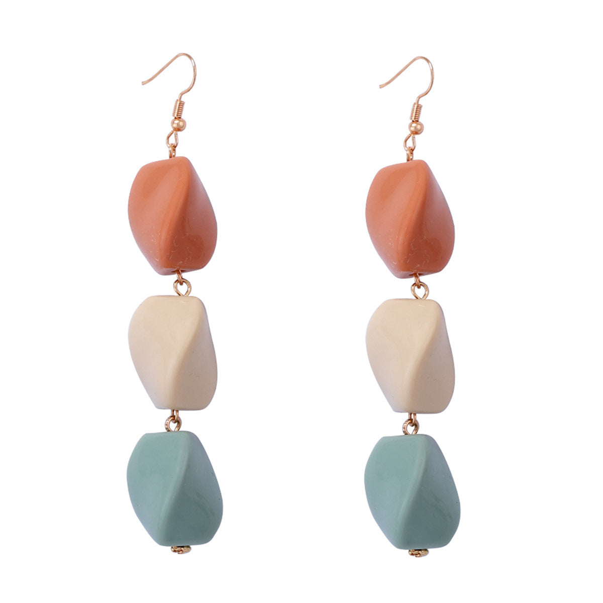 Chic and Refreshing Geometric Color-Block Twisted Hook Earrings for Women – Trendy, Versatile, and Perfect for Everyday Commute