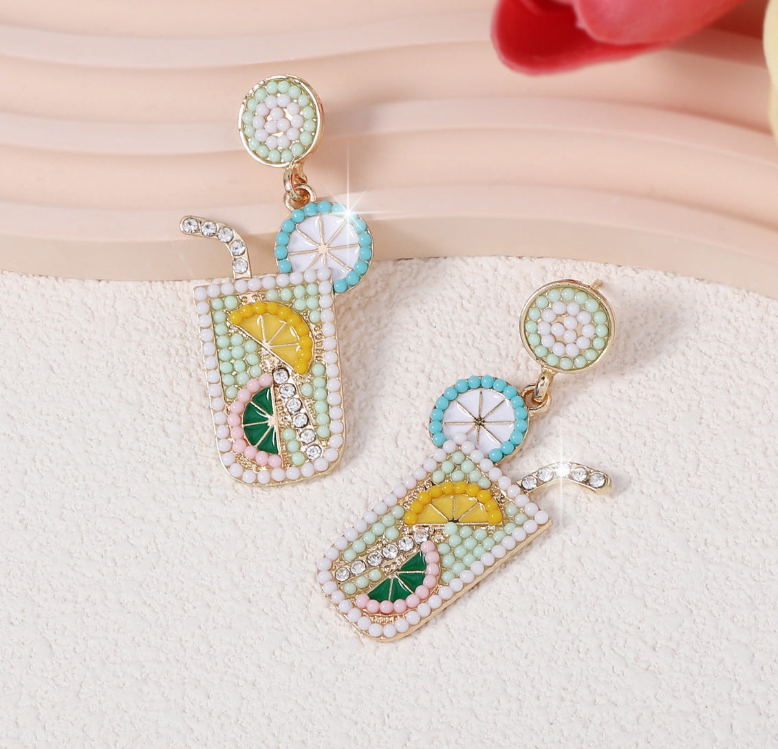 Chic Summer-Ready Beaded Oil Drop Earrings with Sparkling Rhinestones – Elegant and Refreshing Dainty Jewelry for a Stylish Look