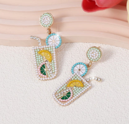 Chic Summer-Ready Beaded Oil Drop Earrings with Sparkling Rhinestones – Elegant and Refreshing Dainty Jewelry for a Stylish Look