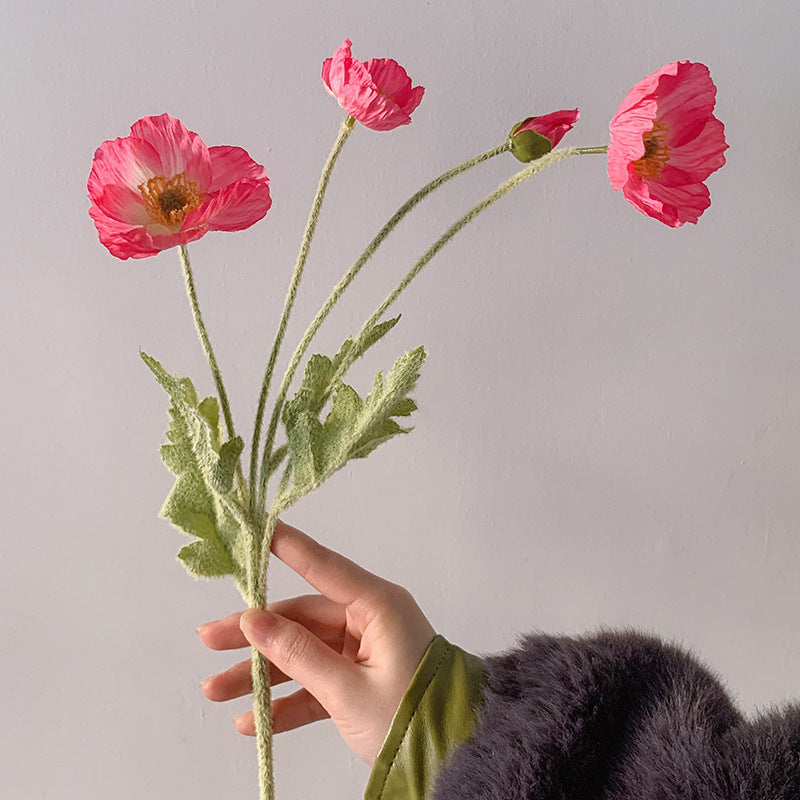 Vivid Red Poppy Faux Floral Arrangement - Velvety Touch, Perfect for Weddings, Home Decor, and Living Room Accent, High-Quality Artificial Flowers