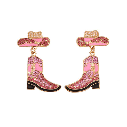 Stylish Western Cowboy-Inspired Oil Drip Jewel-Studded Alloy Boots Earrings - Unique & Eye-Catching Accessories for Any Occasion