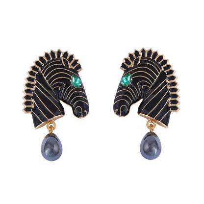 Trendy and Unique Horse Head Alloy Drop Earrings with Striped Design – Perfect for Animal Lovers and Fashion Enthusiasts!