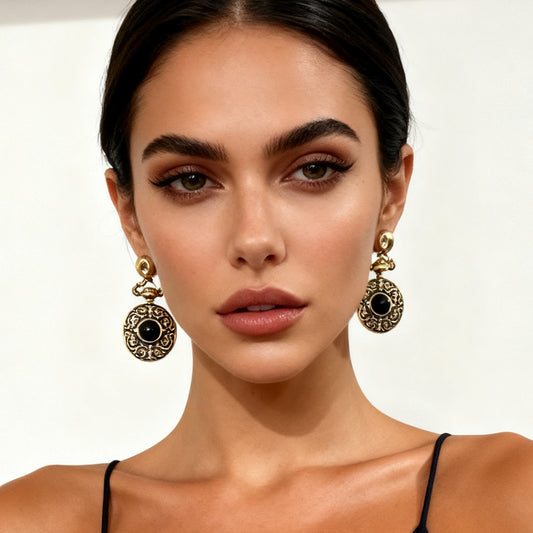 Vintage-Inspired Geometric Alloy Drop Earrings with Elegant Embossed Patterns – Minimalist Luxury for Effortless Style