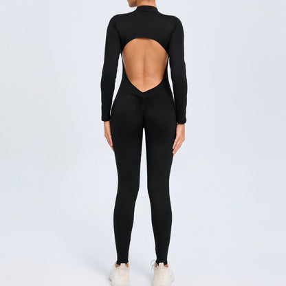 Zip Up Long Sleeve Yoga Jumpsuit for Women and Functional Fitness Bodysuit with Leggings for Gym Workouts