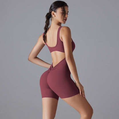 V Shaped Back High Waist Bodysuit Shorts All in One Tummy Control Yoga Outfit for Women with Stunning Back Design for Maximum Comfort and Style