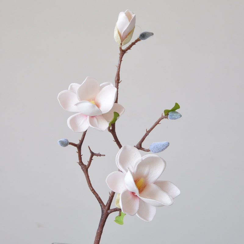 Elegant Magnolia Artificial Flowers -  EVA Cotton Home Decor Piece - Perfect for Living Room Styling & Photography Props - Stunning 3-Head Arrangement