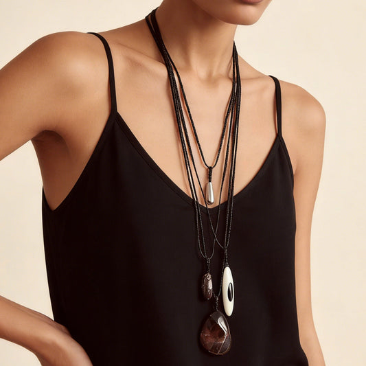 Stylish Vintage-Inspired Multi-Layer Leather and Geometric Resin Necklace for Women - Unique CCB Pendant Jewelry