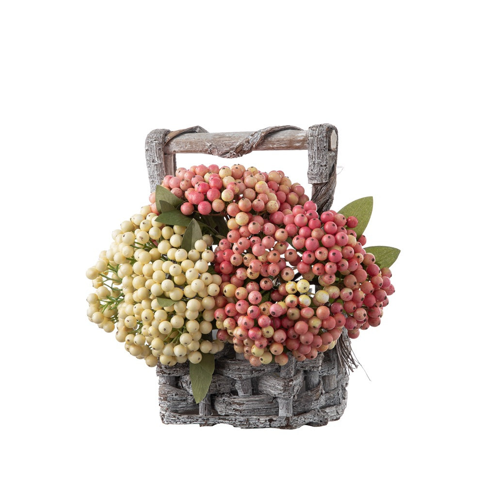 Elegant Artificial Berry-Stem Floral Arrangement for Home Décor – Vibrant Silk Flowers and Lifelike Fruits, Perfect for Any Space – Model GF13645