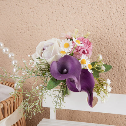 Vibrant Purple Ilaria Calla Lily Silk Flower Bouquet - Stunning Home Decor and Wedding Floral Arrangement, Perfect for Bridal Showers and Wall Art - CF01216