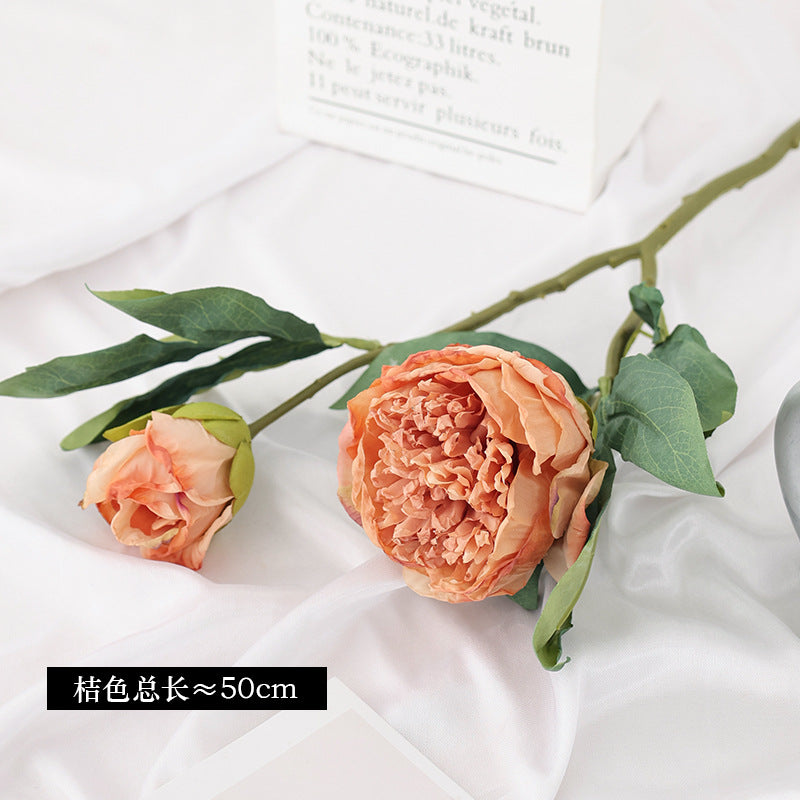 Faux Peony Flowers with Burnt Edges - Stunning 3-Head Silk Floral Arrangement for Wedding Decor, Home Decoration, and Photography Props