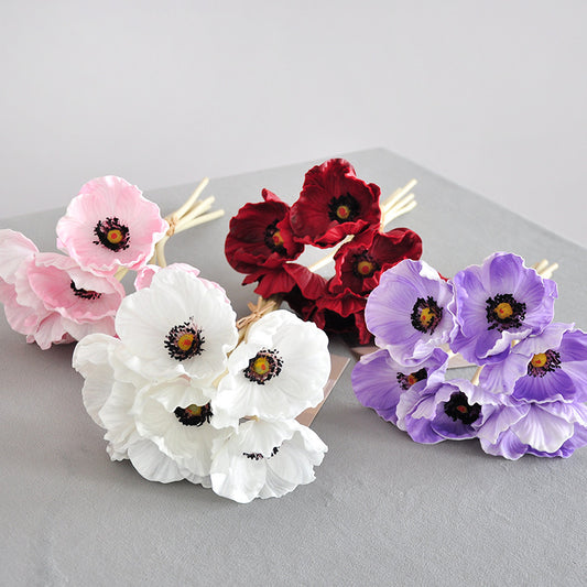 Realistic PU Poppy Flowers Bouquet - Set of 6 Handcrafted Silk Floral Decorations for Weddings and Events - Lifelike Faux Flowers for Stunning Home Decor